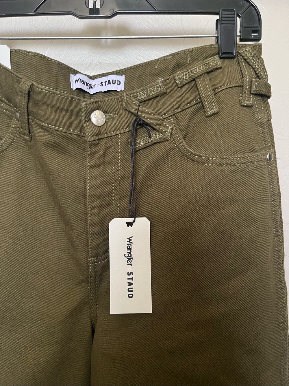 NWT STAUD X Wrangler The Loose WIde Leg Jean in Sergeant Sz 27 Army Green - Picture 5 of 15